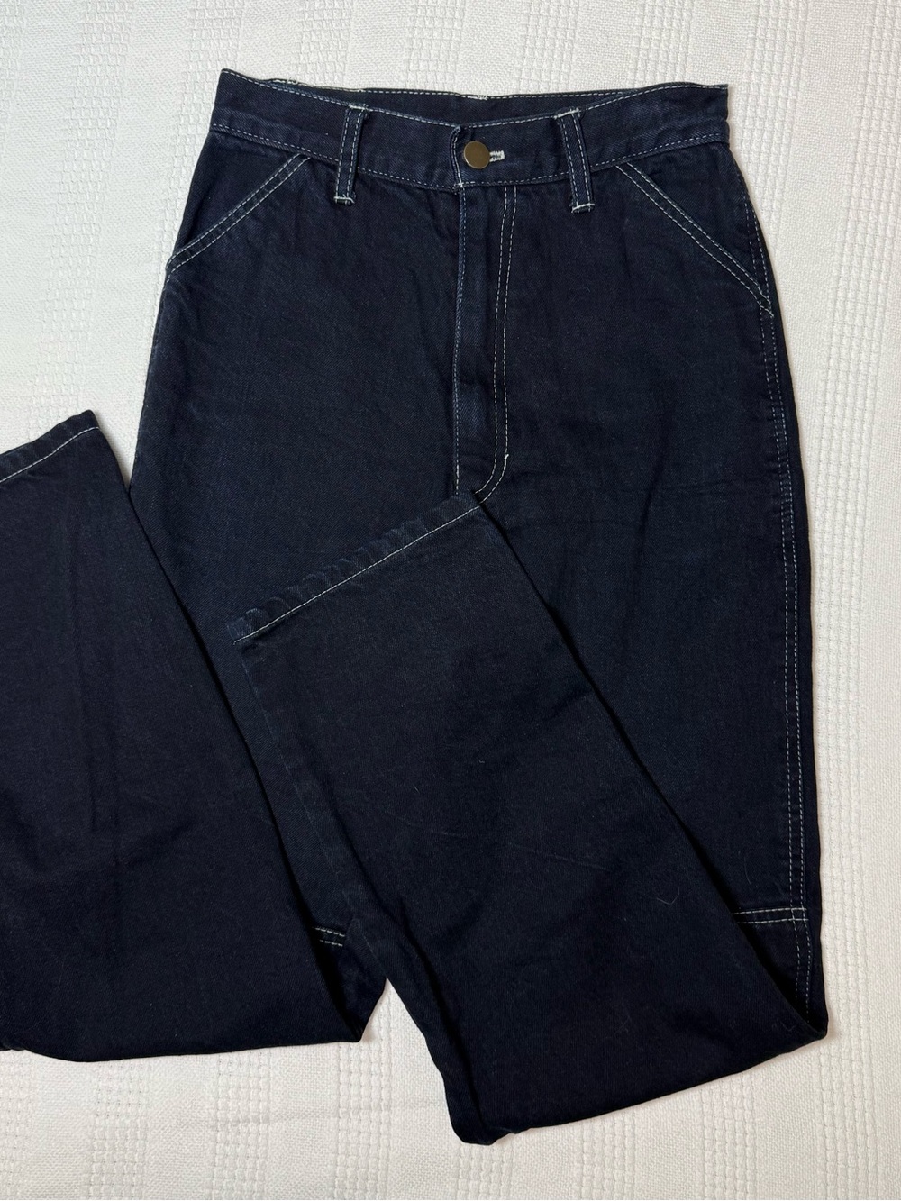 Lykke Wullf Double Knee Workwear Pants Denim XS Contrast Stitch High Rise
